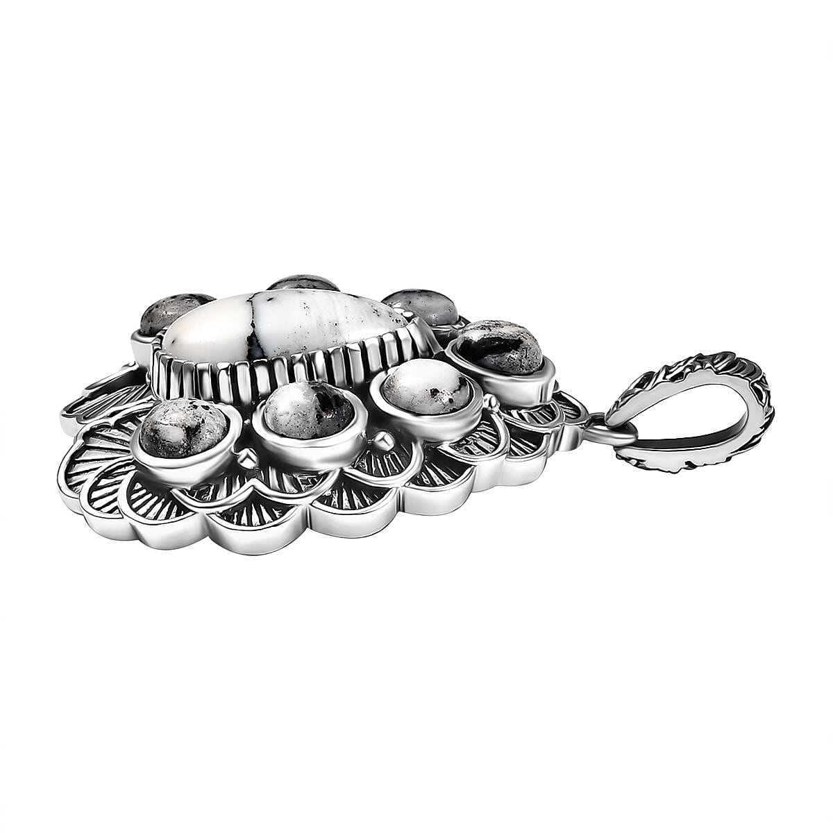 D'Joy Artisan Crafted White Buffalo 9.20 ctw Floral Pendant without Chain in Sterling Silver