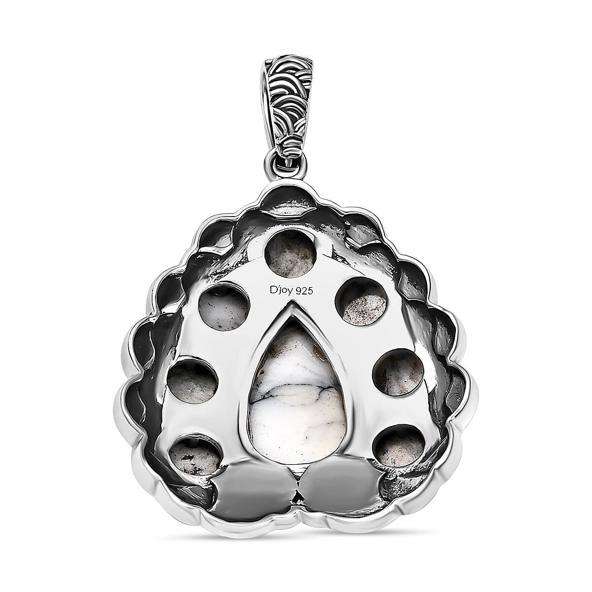 D'Joy Artisan Crafted White Buffalo 9.20 ctw Floral Pendant without Chain in Sterling Silver