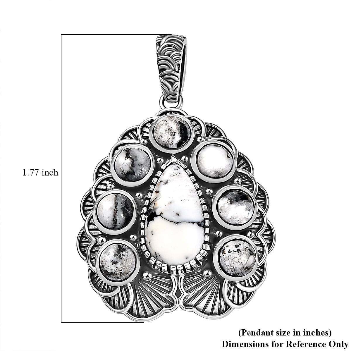 D'Joy Artisan Crafted White Buffalo 9.20 ctw Floral Pendant without Chain in Sterling Silver
