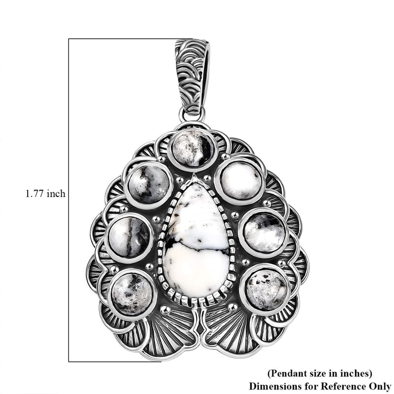 D'Joy Artisan Crafted White Buffalo 9.20 ctw Floral Pendant without Chain in Sterling Silver