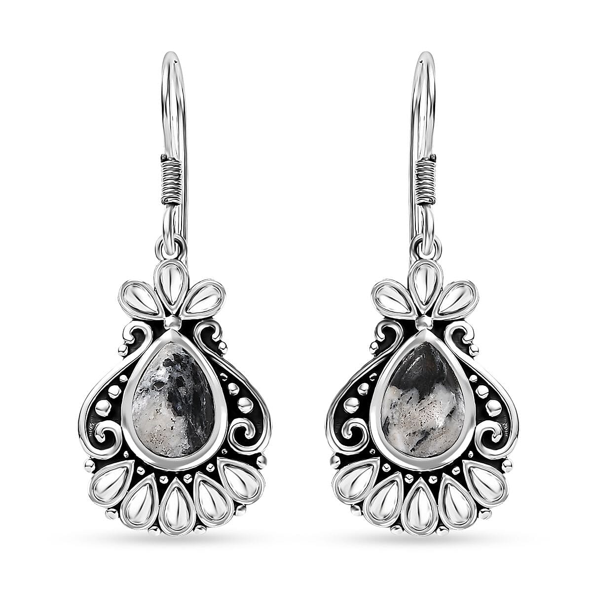 D'Joy Artisan Crafted White Buffalo 3.70 ctw Dangle Earrings in Sterling Silver