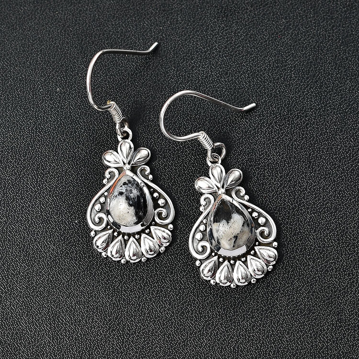 D'Joy Artisan Crafted White Buffalo 3.70 ctw Dangle Earrings in Sterling Silver