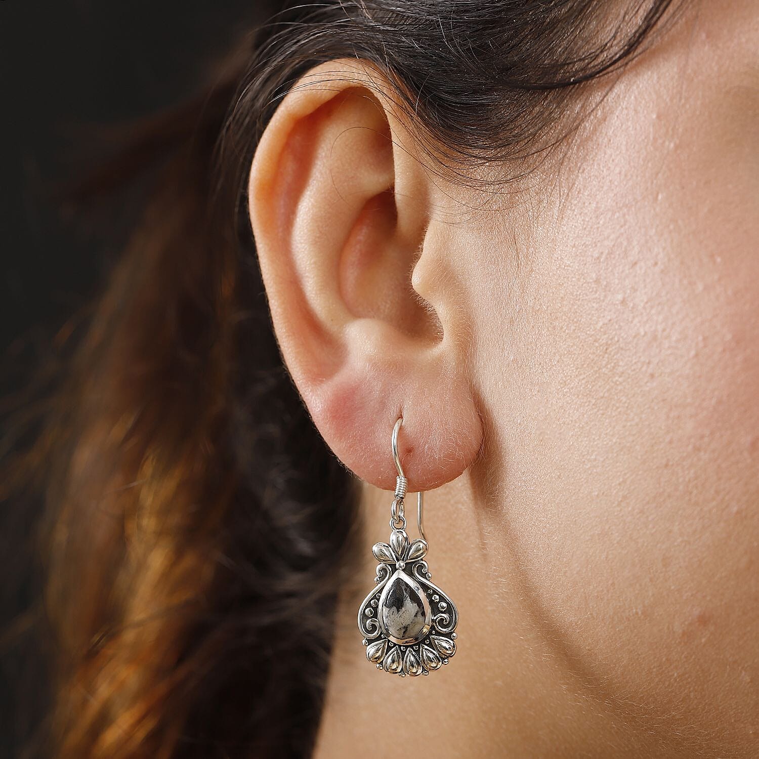 D'Joy Artisan Crafted White Buffalo 3.70 ctw Dangle Earrings in Sterling Silver