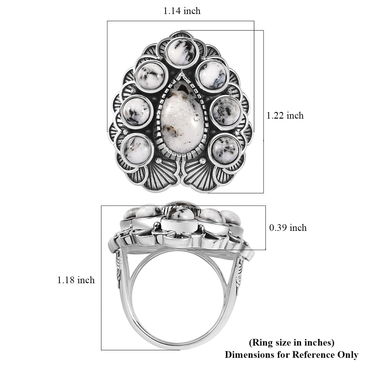 Artisan Crafted Premium White Buffalo Fancy Ring in Sterling Silver (Size 6.0) 9.20 ctw image number 5