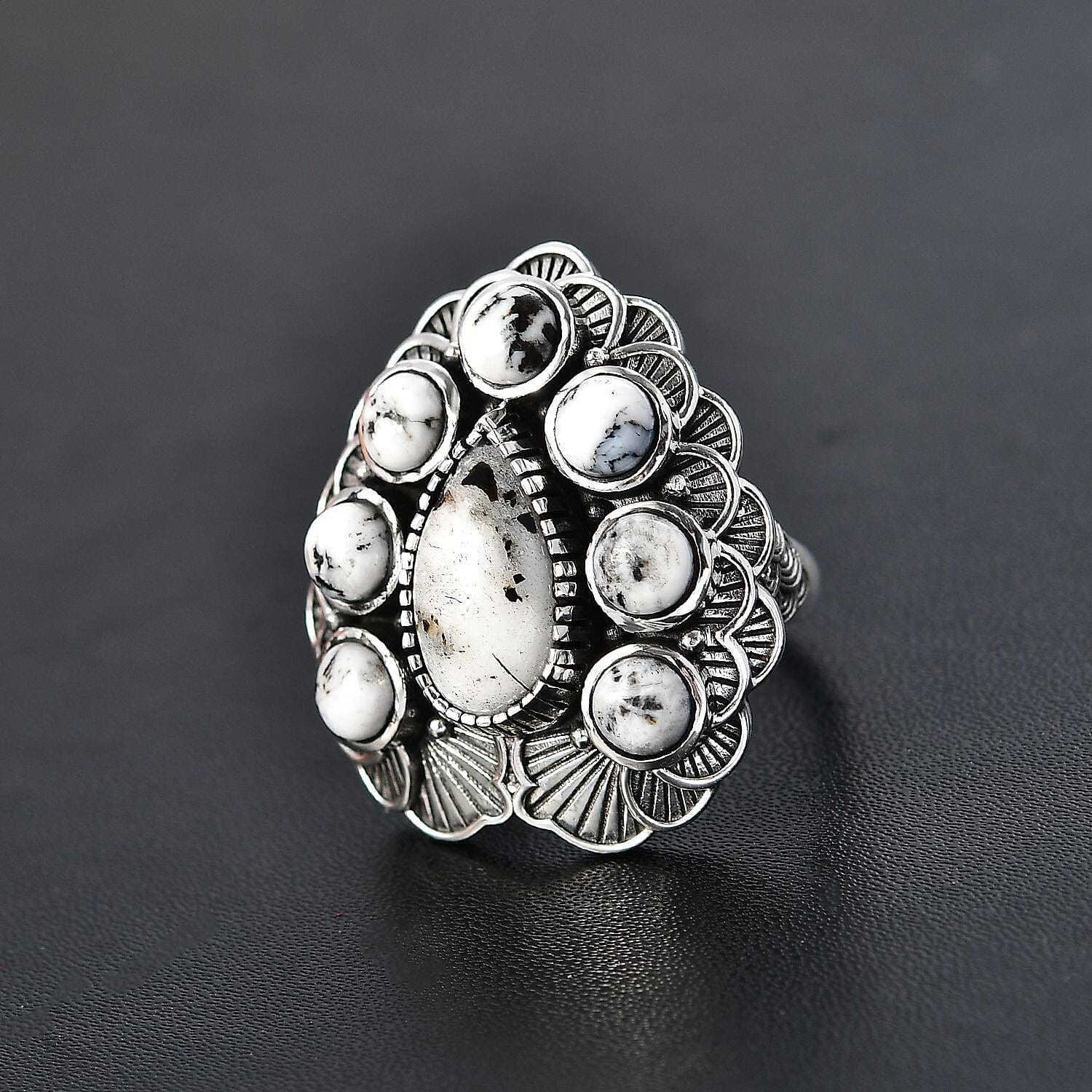 Artisan Crafted Premium White Buffalo Fancy Ring in Sterling Silver (Size 6.0) 9.20 ctw