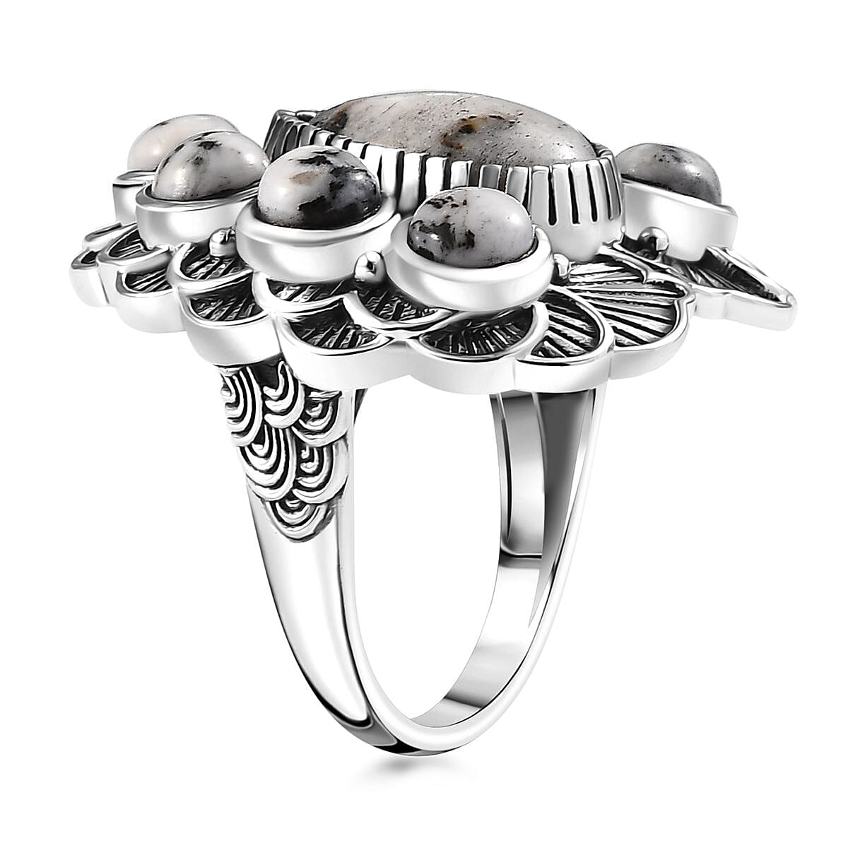 D'Joy Indian Artisan Crafted White Buffalo 9.20 ctw Floral Ring in Sterling Silver (Size 7.0) image number 3