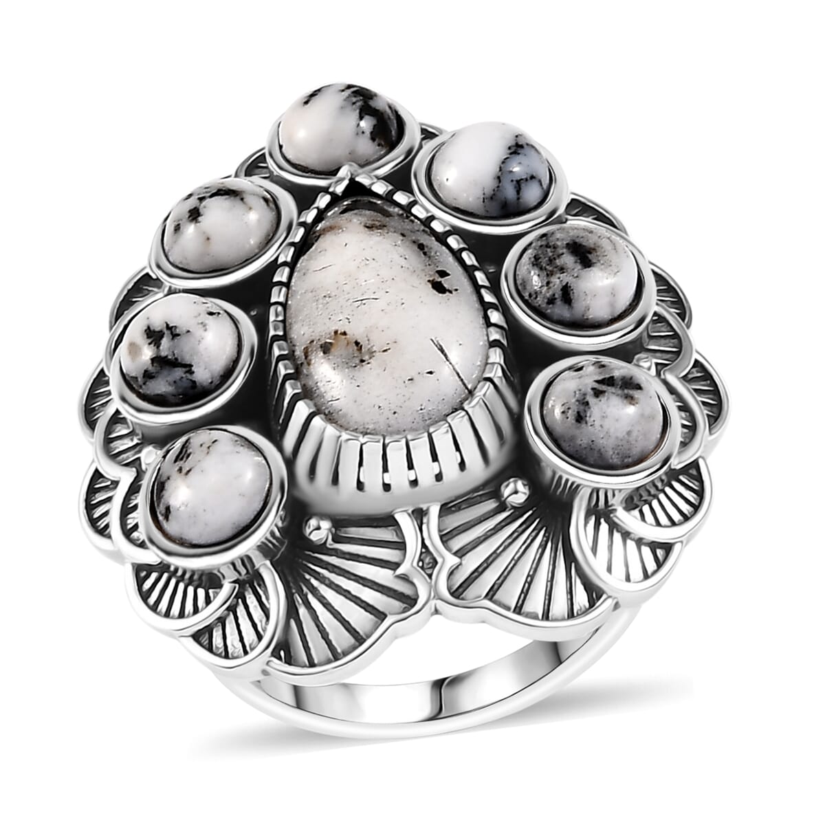 D'Joy Indian Artisan Crafted White Buffalo 9.20 ctw Floral Ring in Sterling Silver (Size 8.0) image number 0