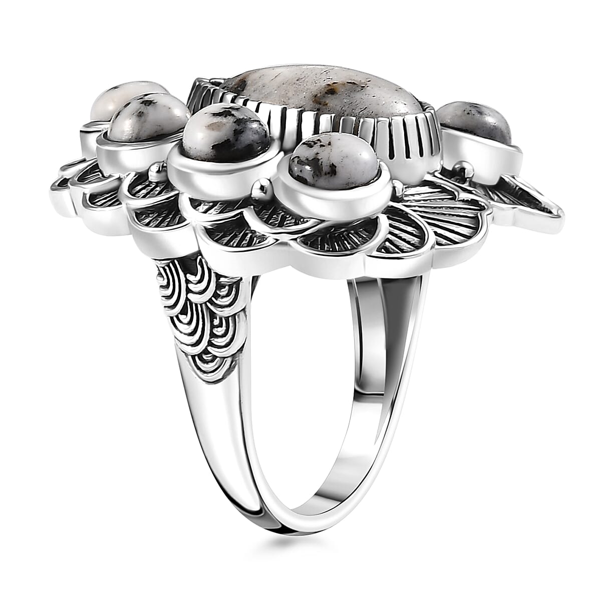 D'Joy Indian Artisan Crafted White Buffalo 9.20 ctw Floral Ring in Sterling Silver (Size 9.0) image number 3