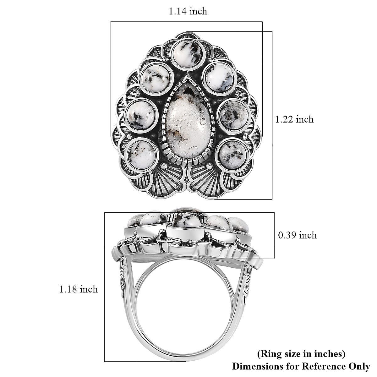 D'Joy Indian Artisan Crafted White Buffalo 9.20 ctw Floral Ring in Sterling Silver (Size 9.0) image number 5