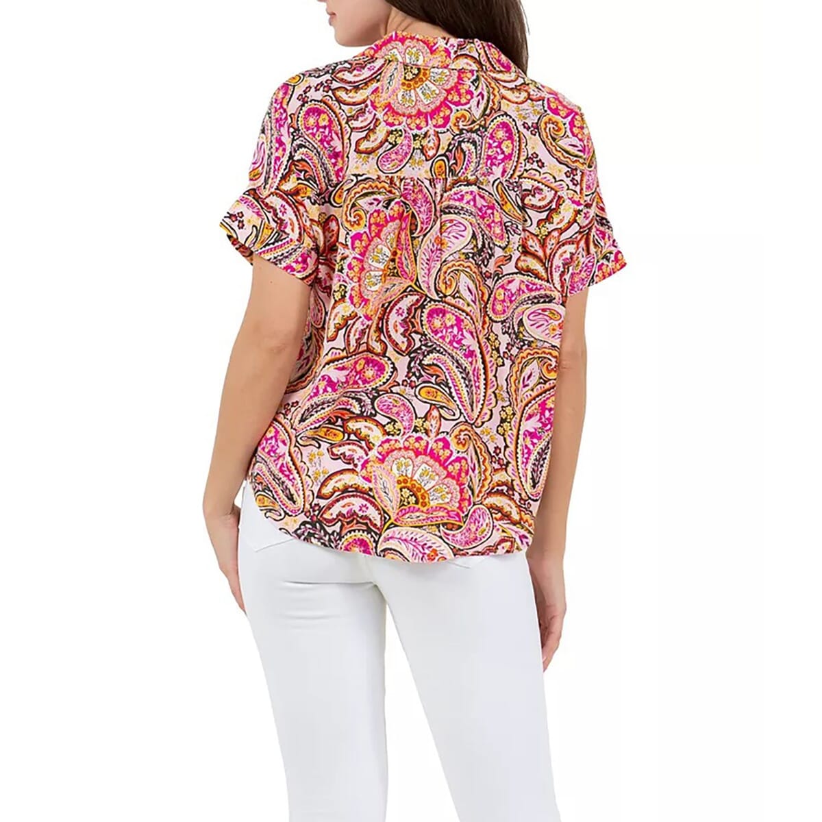 Fever Pink Paisley Satin Like Top with Collar - S  image number 1