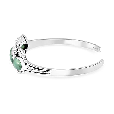 D'Joy Artisan Crafted Royston Turquoise 8.25 ctw Leaf Cuff Bracelet in Sterling Silver (7.25 In)
