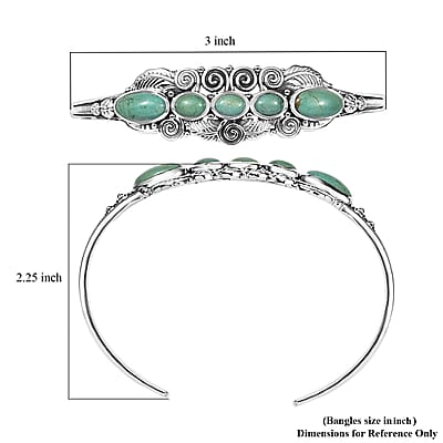 D'Joy Artisan Crafted Royston Turquoise 8.25 ctw Leaf Cuff Bracelet in Sterling Silver (7.25 In)