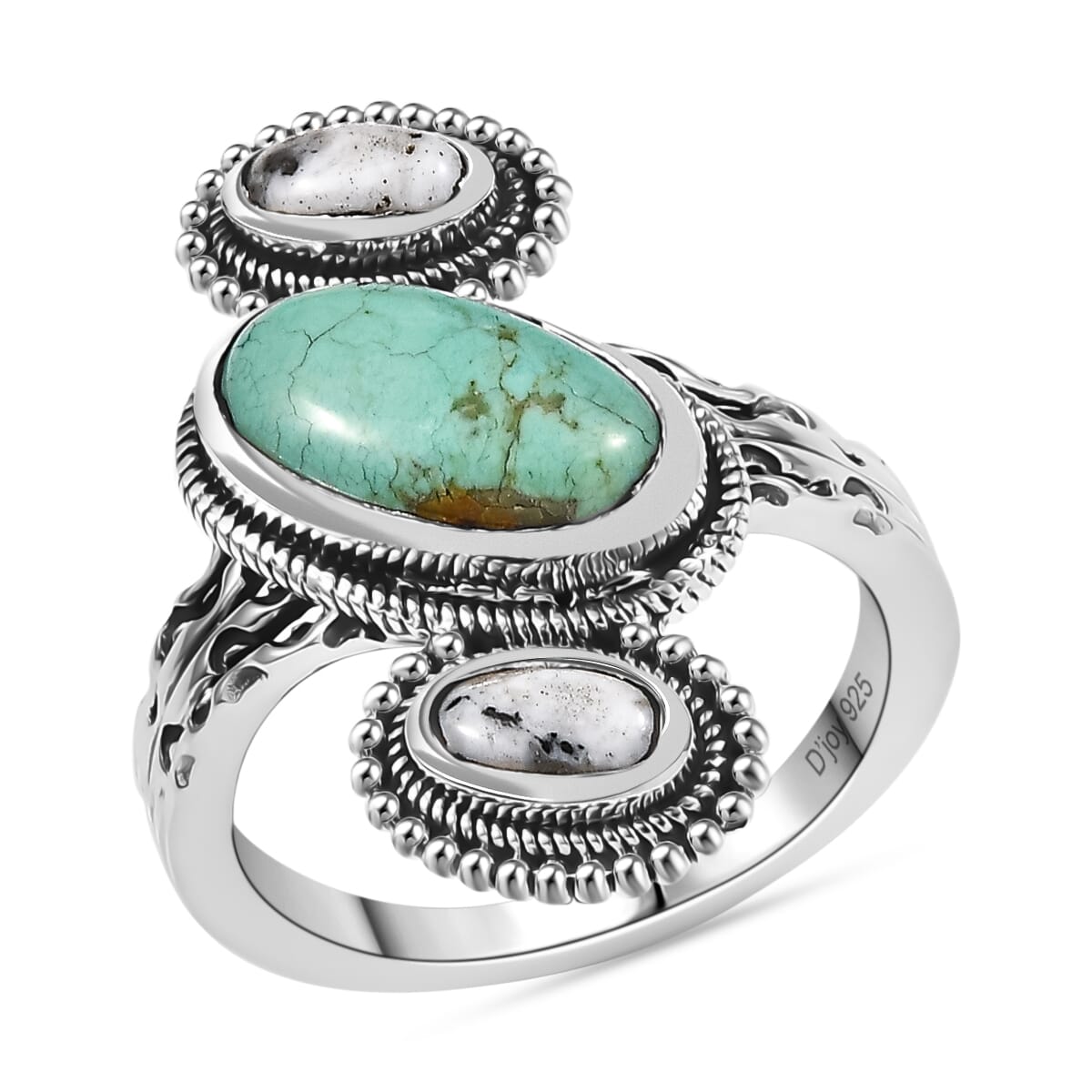 D'Joy Artisan Crafted Royston Turquoise and White Buffalo 3.10 ctw Ring in Sterling Silver (Size 7.0) image number 0