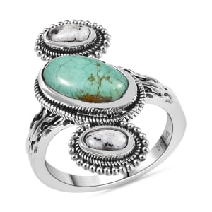 D'Joy Artisan Crafted Royston Turquoise and White Buffalo 3.10 ctw Ring in Sterling Silver (Size 7.0)