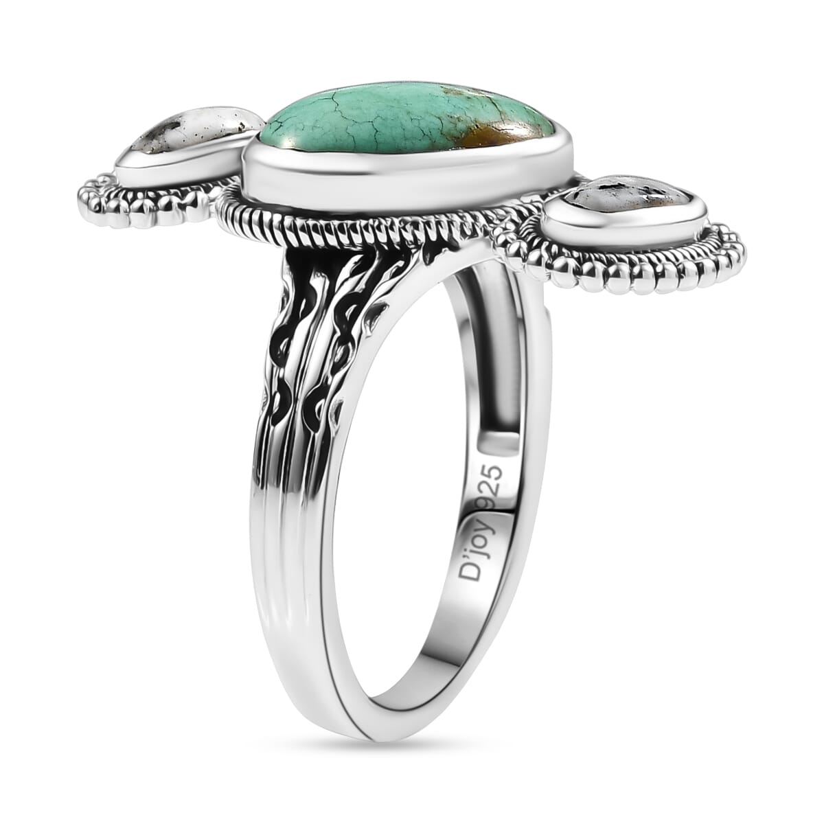 D'Joy Artisan Crafted Royston Turquoise and White Buffalo 3.10 ctw Ring in Sterling Silver (Size 7.0) image number 3