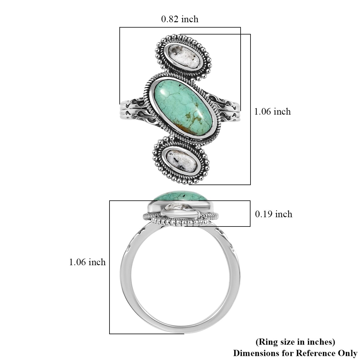 D'Joy Artisan Crafted Royston Turquoise and White Buffalo 3.10 ctw Ring in Sterling Silver (Size 7.0) image number 5