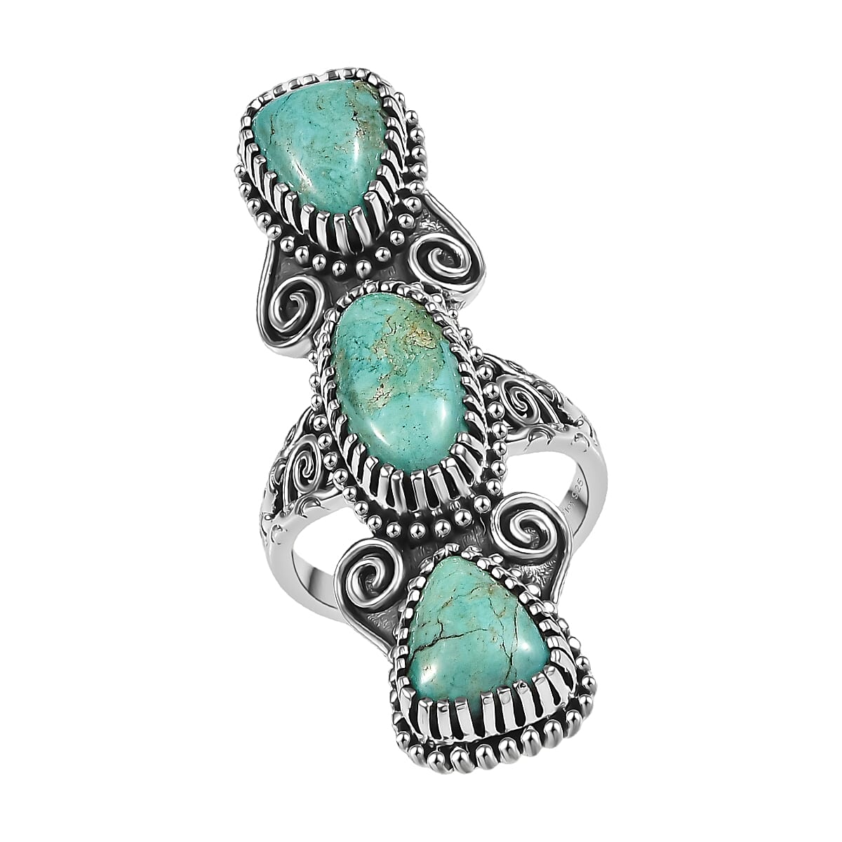 D'Joy Indian Artisan Crafted Royston Turquoise 8.35 ctw Navajo Cascade Ring in Sterling Silver (Size 8.0) image number 0