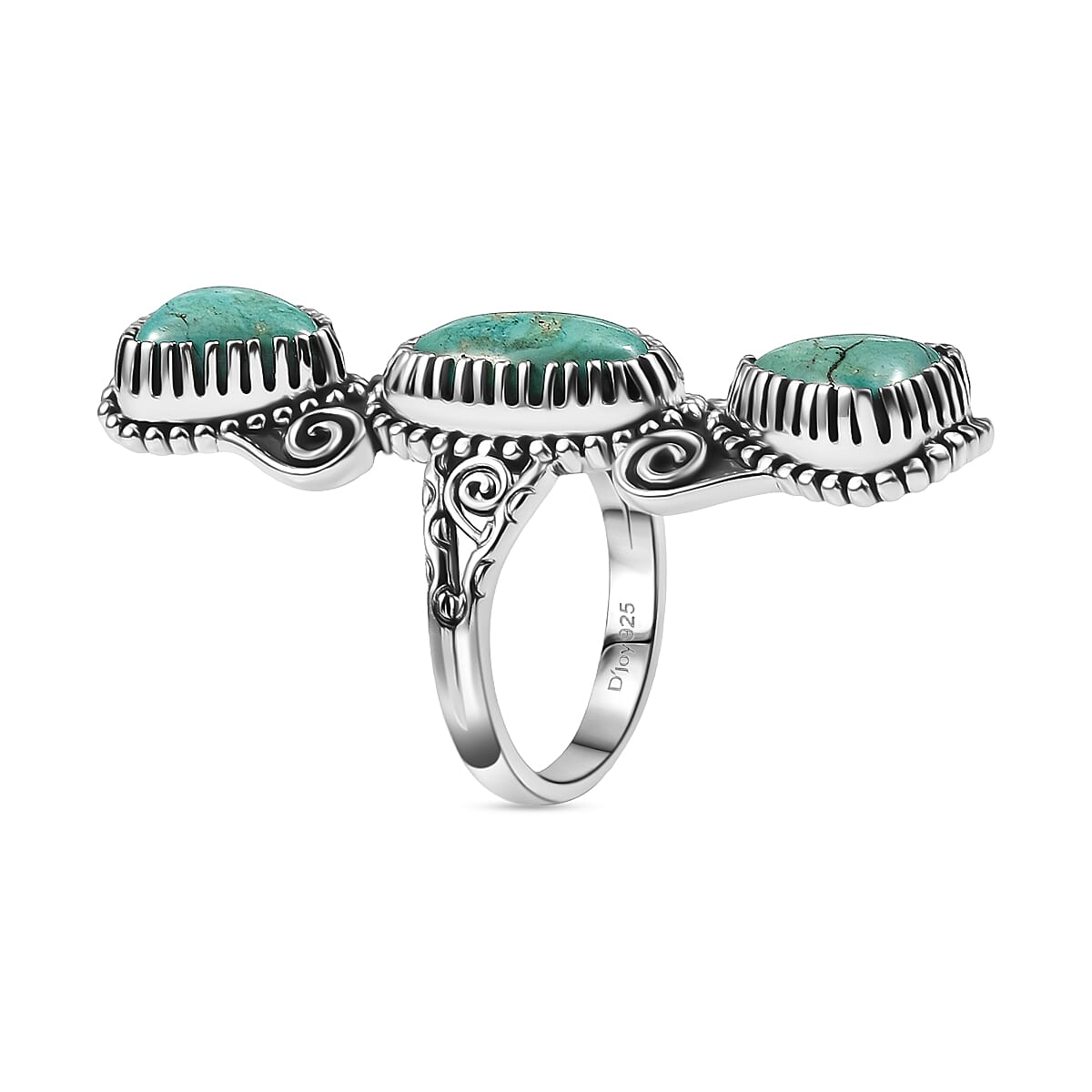D'Joy Indian Artisan Crafted Royston Turquoise 8.35 ctw Navajo Cascade Ring in Sterling Silver (Size 8.0) image number 3
