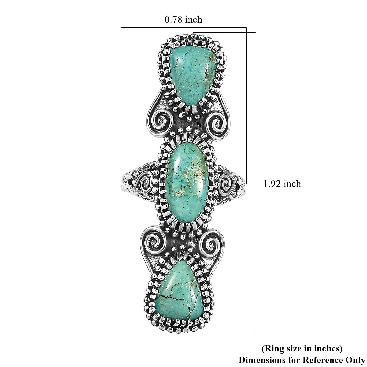 D'Joy Indian Artisan Crafted Royston Turquoise 8.35 ctw Navajo Cascade Ring in Sterling Silver (Size 8.0) image number 5