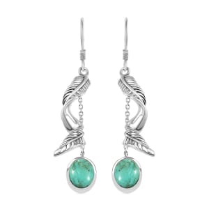 D'Joy Artisan Crafted Royston Turquoise 4.40 ctw Leaf Earrings in Sterling Silver