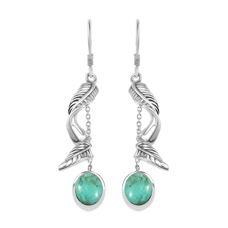 D'Joy Artisan Crafted Royston Turquoise 4.40 ctw Leaf Earrings in Sterling Silver