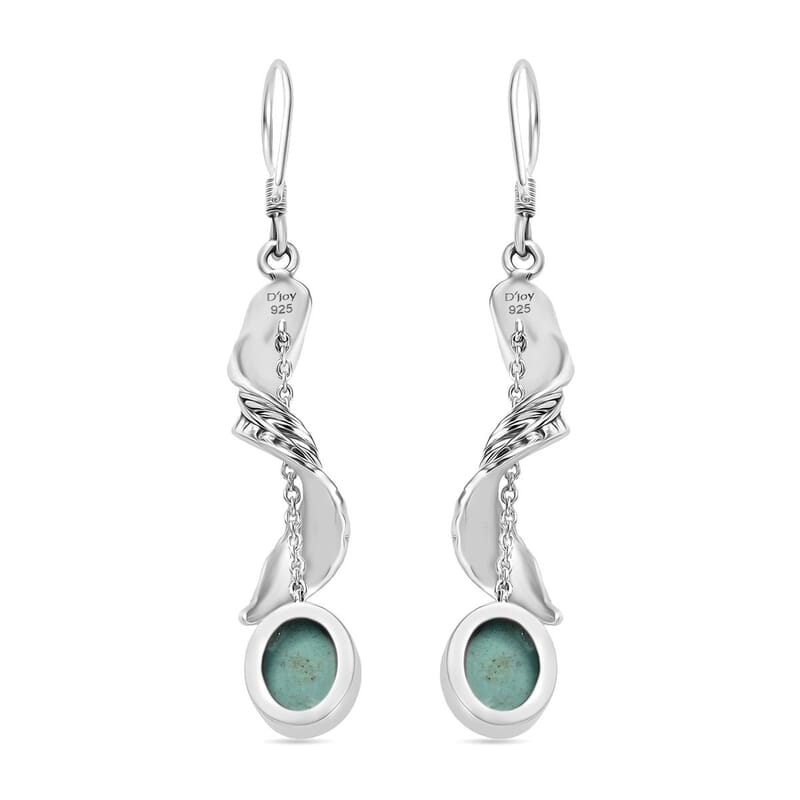 D'Joy Artisan Crafted Royston Turquoise 4.40 ctw Leaf Earrings in Sterling Silver
