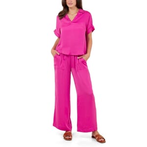 Fever Pink Satin Like Top with Collar - M 