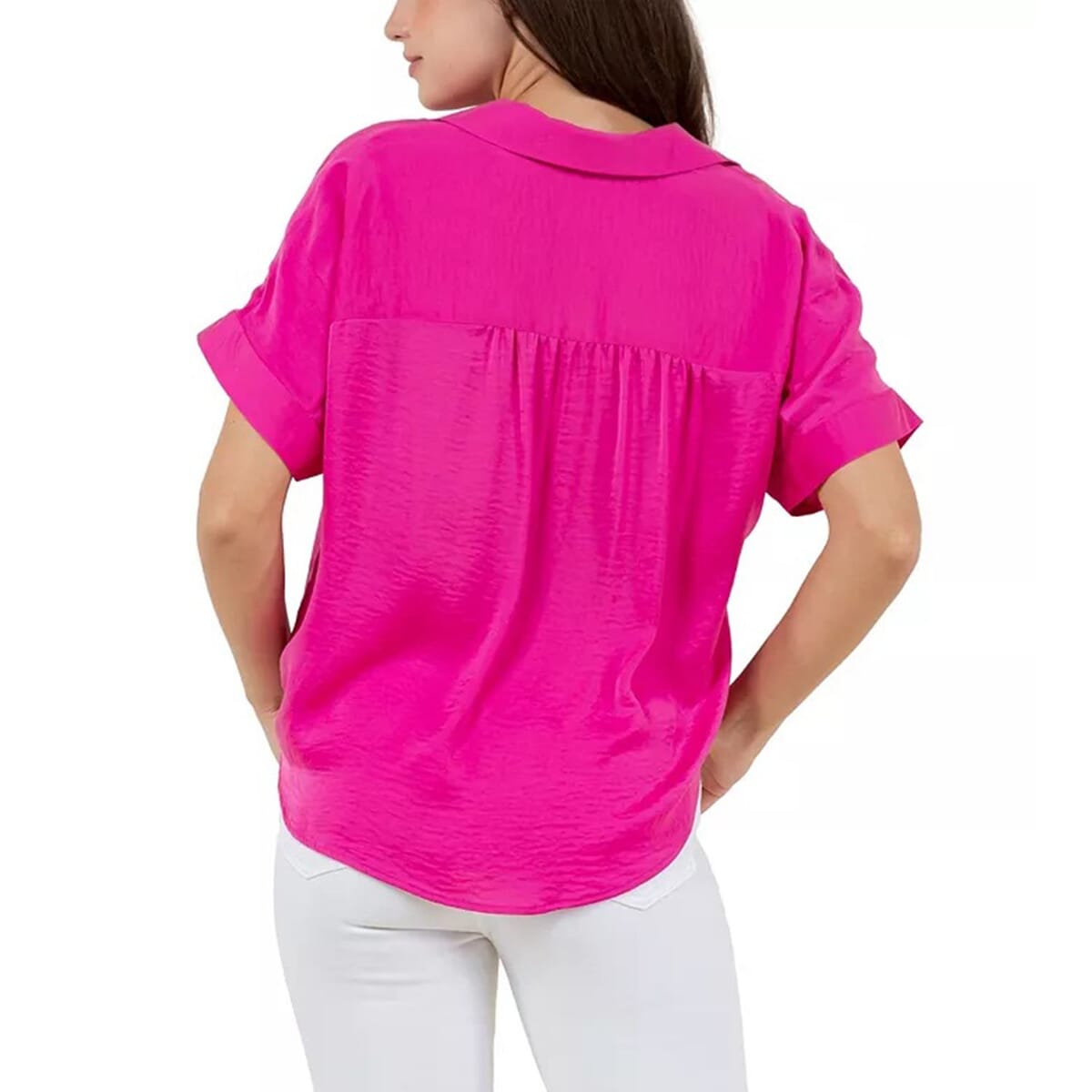 Fever Pink Satin Like Top with Collar - M  image number 1