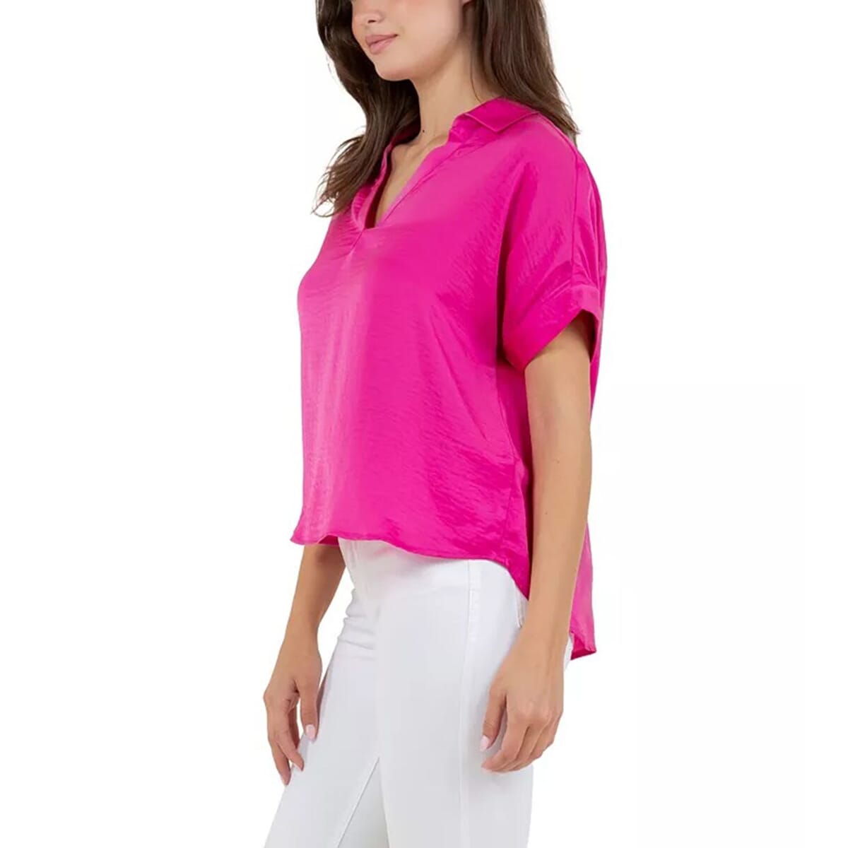 Fever Pink Satin Like Top with Collar - XL  image number 2
