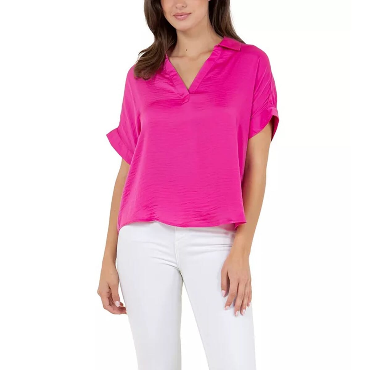 Fever Pink Satin Like Top with Collar - XL  image number 3