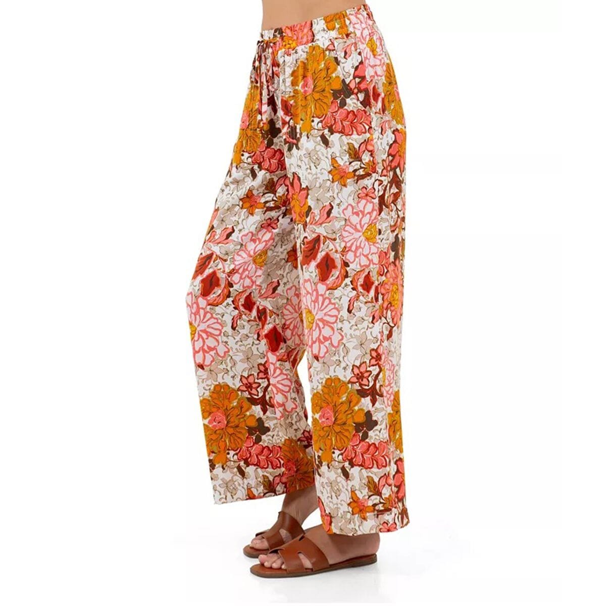 Fever Orange Floral Wide Leg Pant with Drawstring - M image number 2