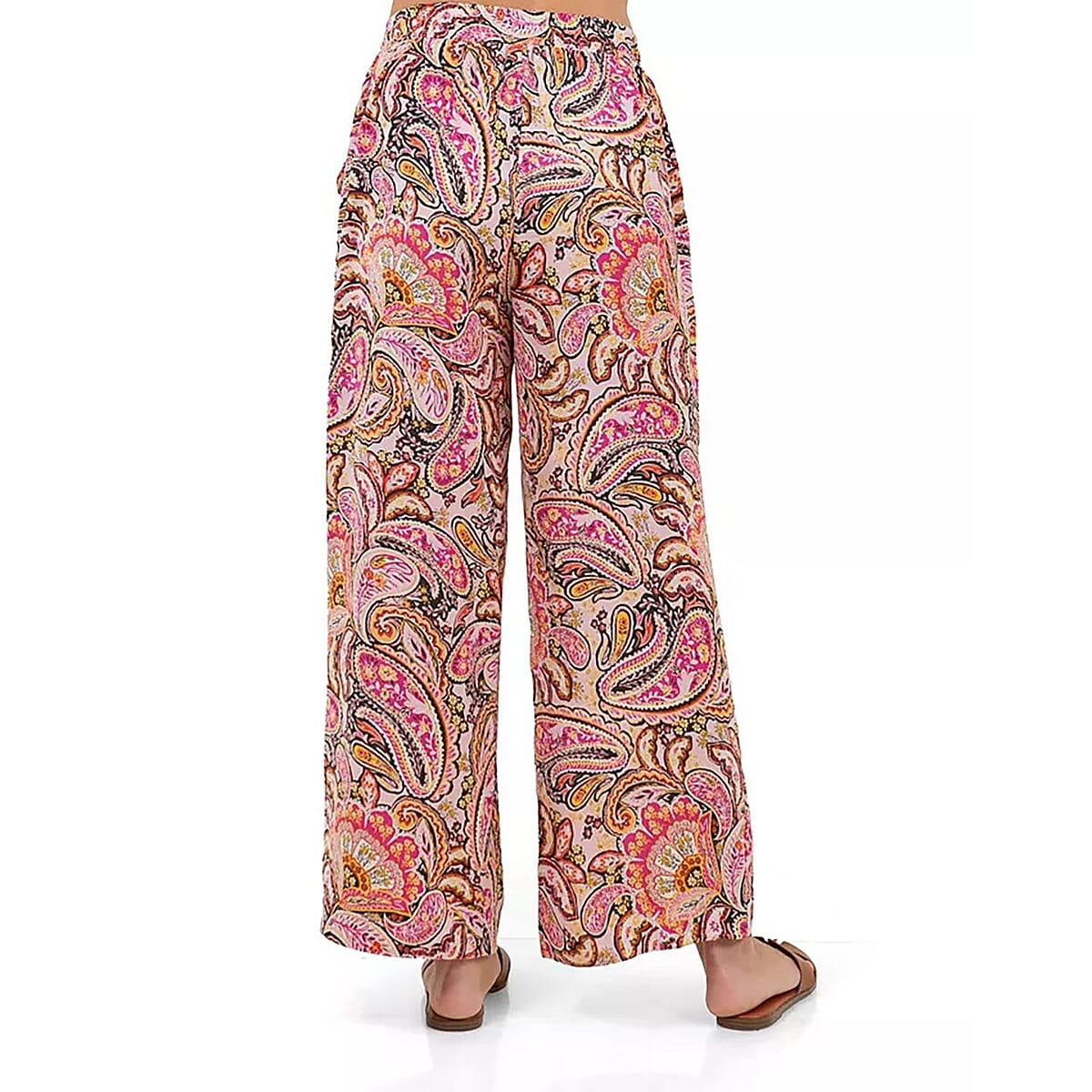 Fever Pink Paisley Wide Leg Pant with Drawstring - M image number 1