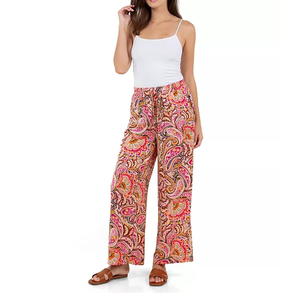 Fever Pink Paisley Wide Leg Pant with Drawstring - L  image number 0