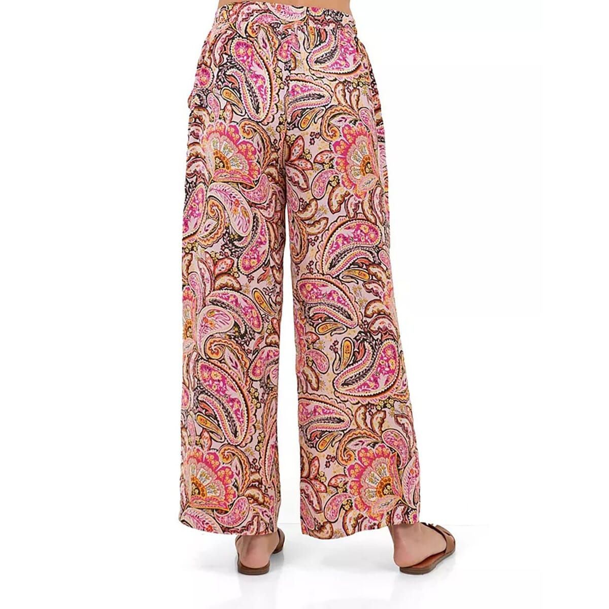 Fever Pink Paisley Wide Leg Pant with Drawstring - L  image number 1
