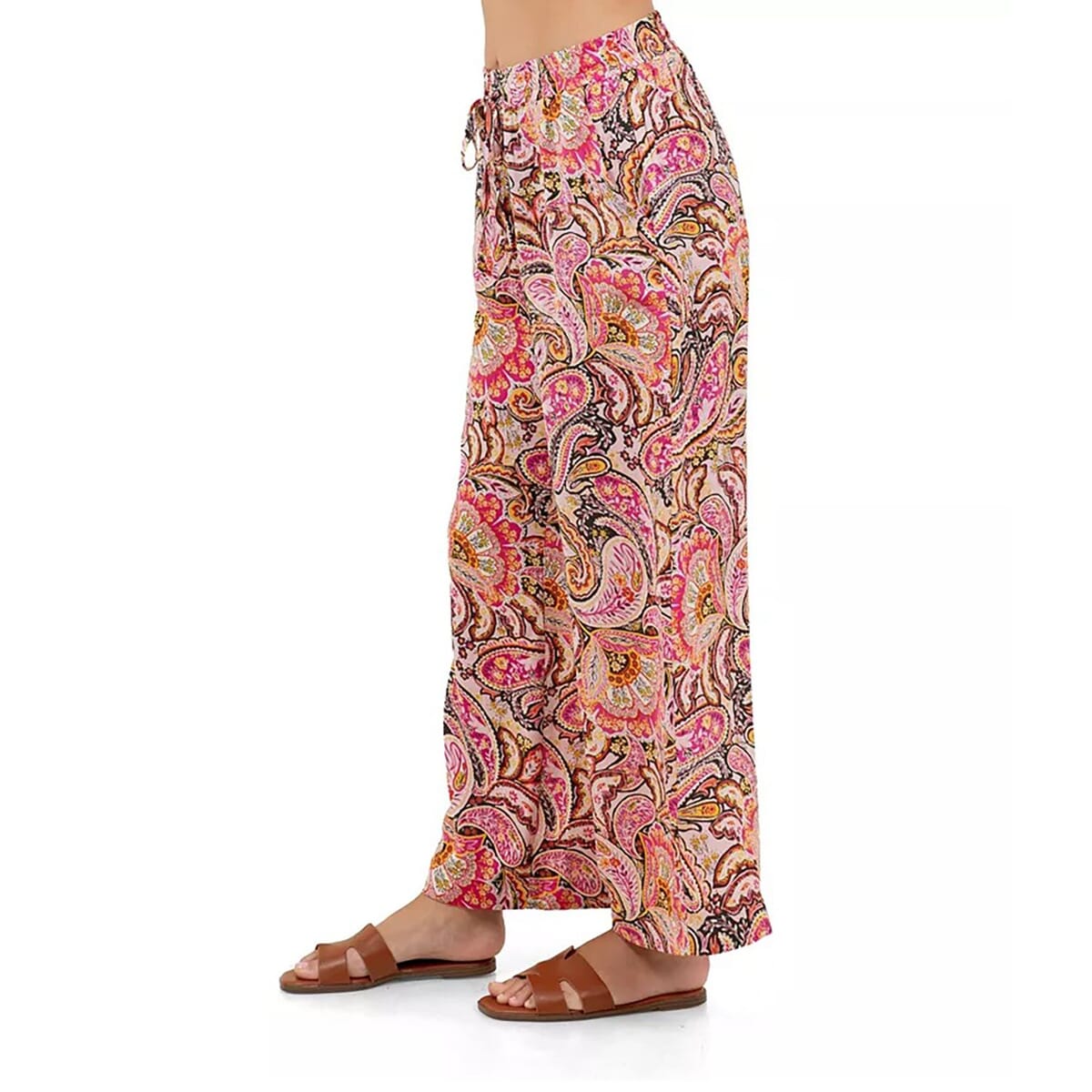 Fever Pink Paisley Wide Leg Pant with Drawstring - L  image number 2