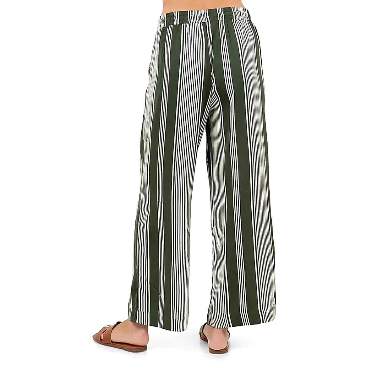 Fever Green Stripe Wide Leg Pant with Drawstring - M  image number 1
