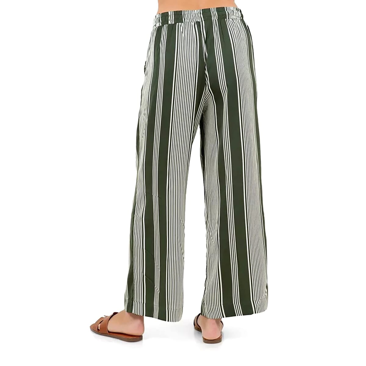Fever Green Stripe Wide Leg Pant with Drawstring - L  image number 1