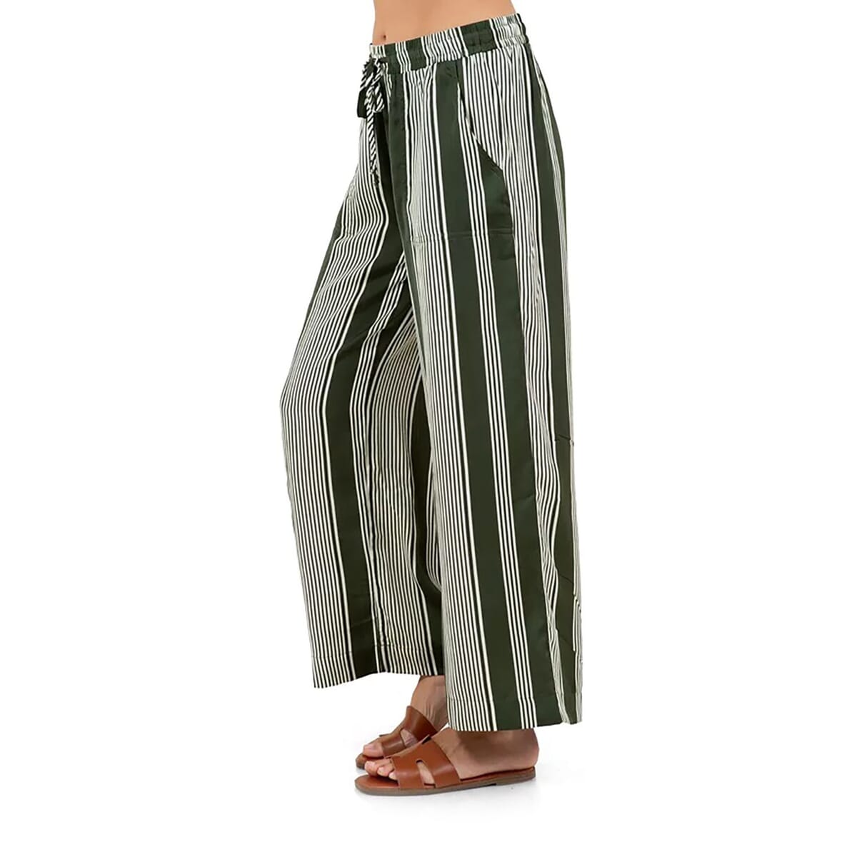 Fever Green Stripe Wide Leg Pant with Drawstring - L  image number 2