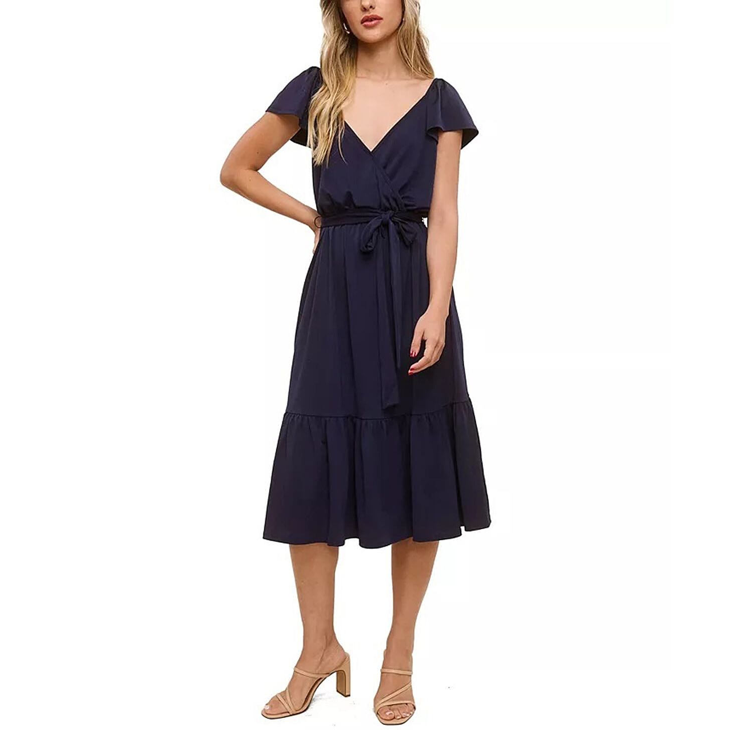 Closeout John Paul Richard Navy Matte Jersey Dress with Waist Tie - S
