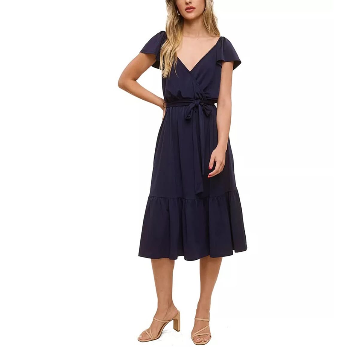 Closeout John Paul Richard Navy Matte Jersey Dress with Waist Tie - L image number 0