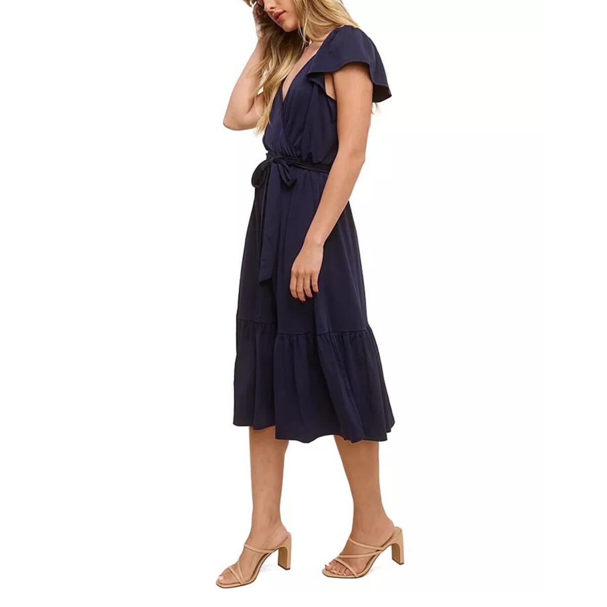 Closeout John Paul Richard Navy Matte Jersey Dress with Waist Tie - L image number 2