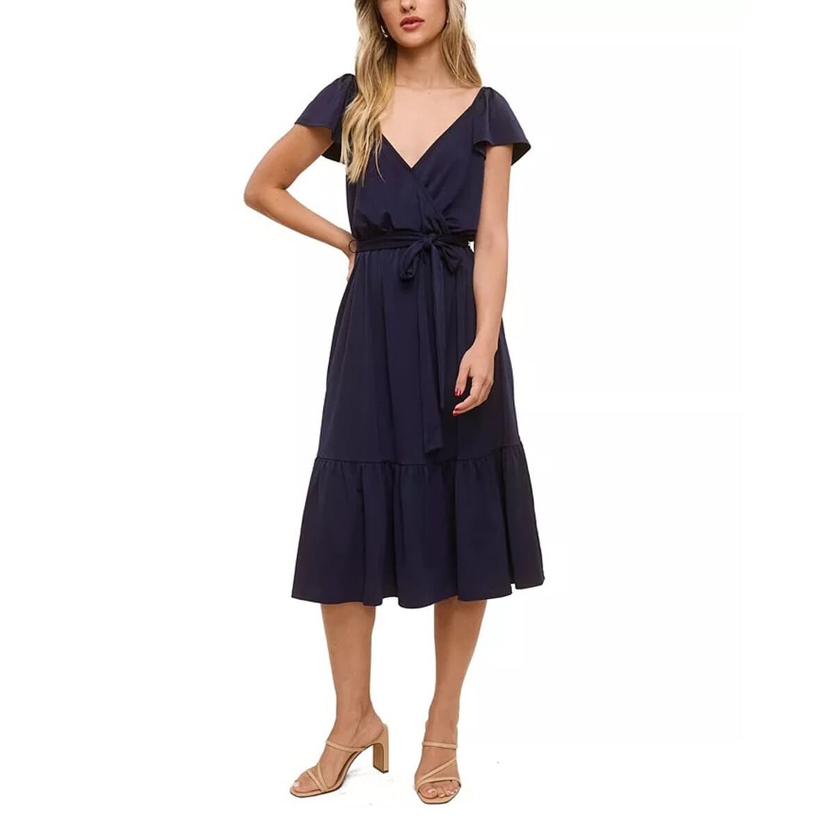 Closeout John Paul Richard Navy Matte Jersey Dress with Waist Tie - L image number 3