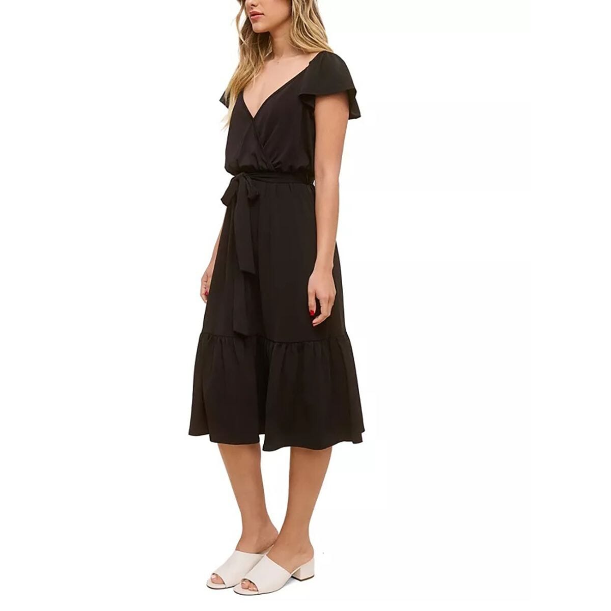 John Paul Richard Black Matte Jersey Dress with Waist Tie - XL image number 0