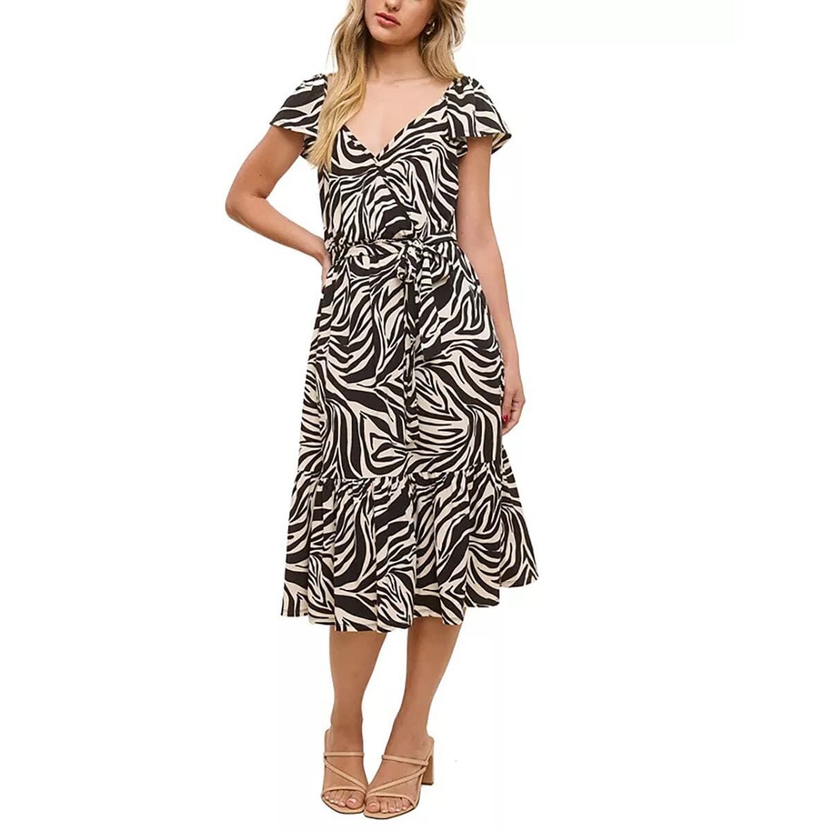 Closeout John Paul Richard Swirl Matte Jersey Dress with Waist Tie - XL image number 0
