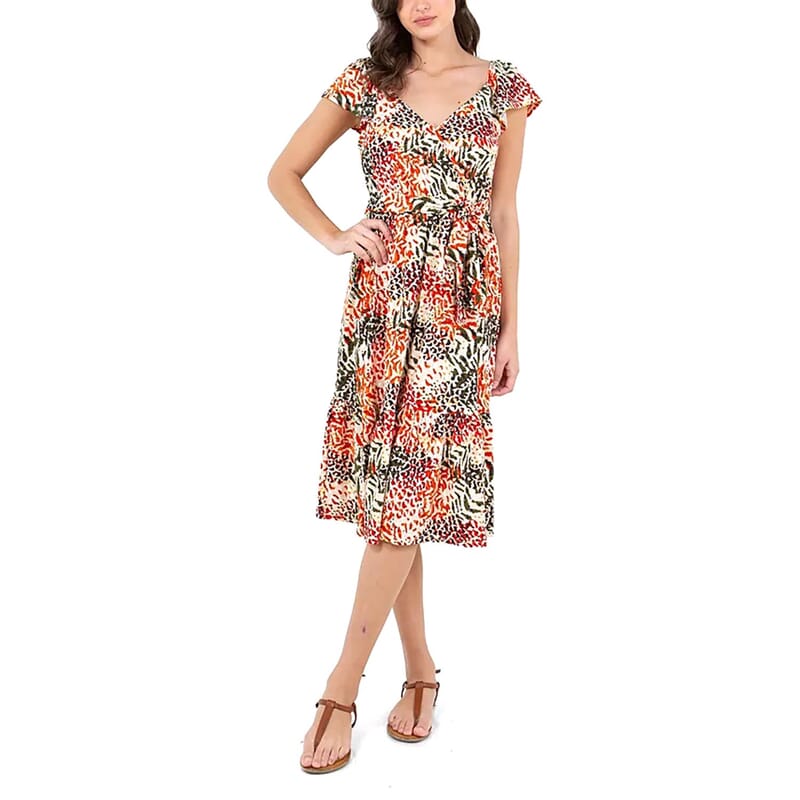 Closeout John Paul Richard Animal Matte Jersey Dress with Waist Tie - S