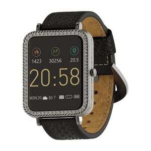 Closeout Wrangler Square Silvertone Smartwatch with Black Basketweave Leather Strap