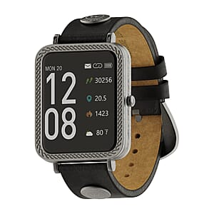 Closeout Wrangler Square Silvertone Smartwatch with Black Rivet Leather Strap