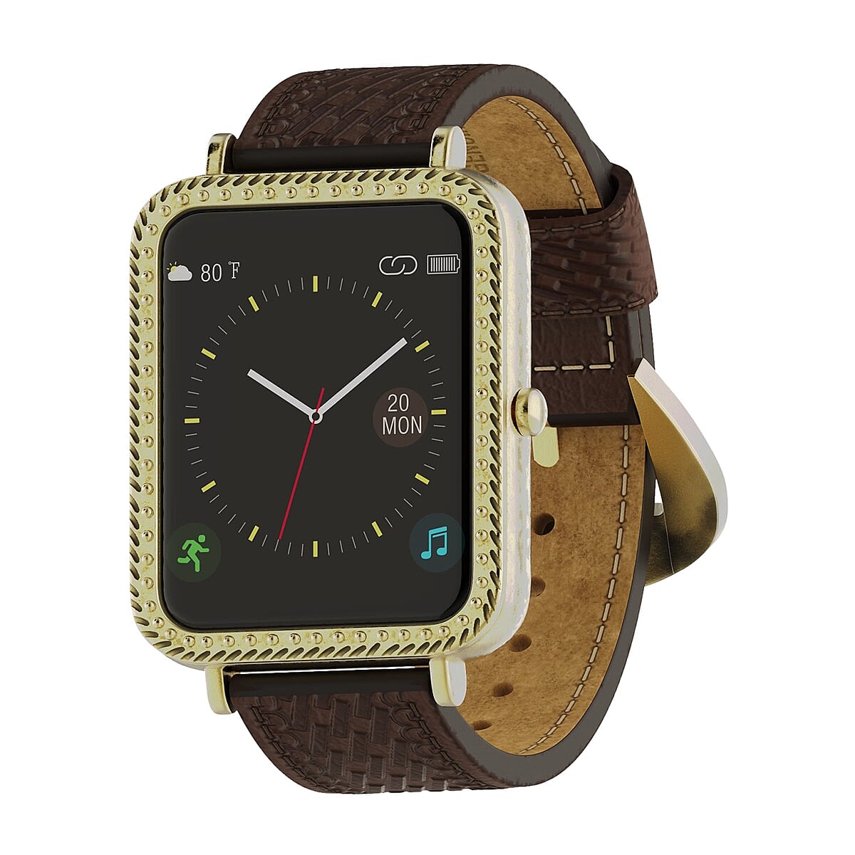 Closeout Wrangler Square Goldtone Smartwatch with Brown Basketweave Leather Strap image number 0