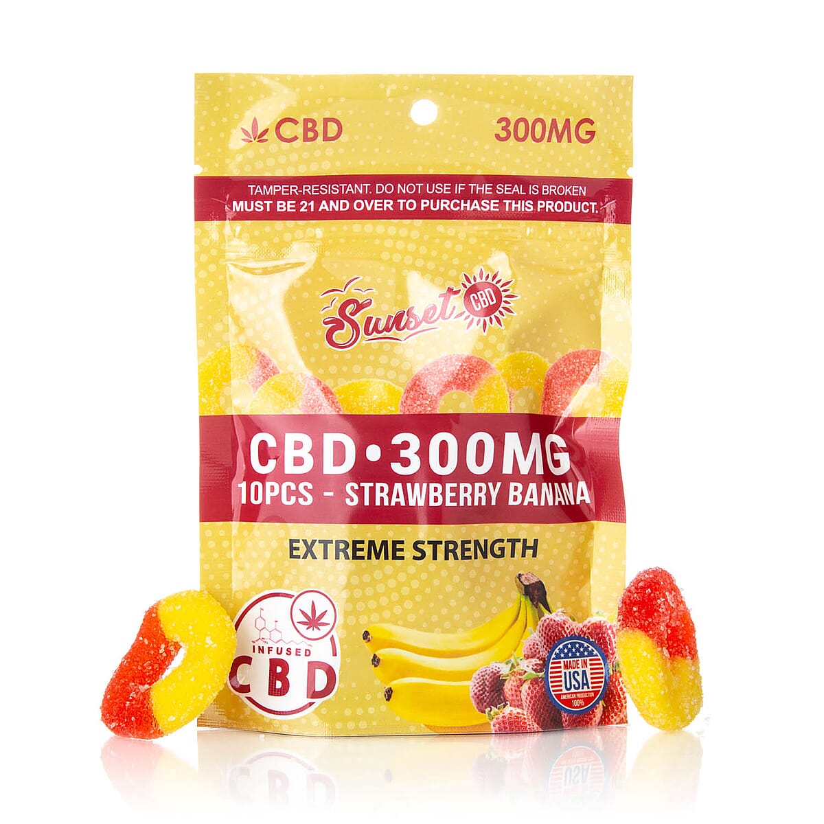 Sunset CBD Strawberry Banana Ring Gummies 300MG (10 Pack) image number 0
