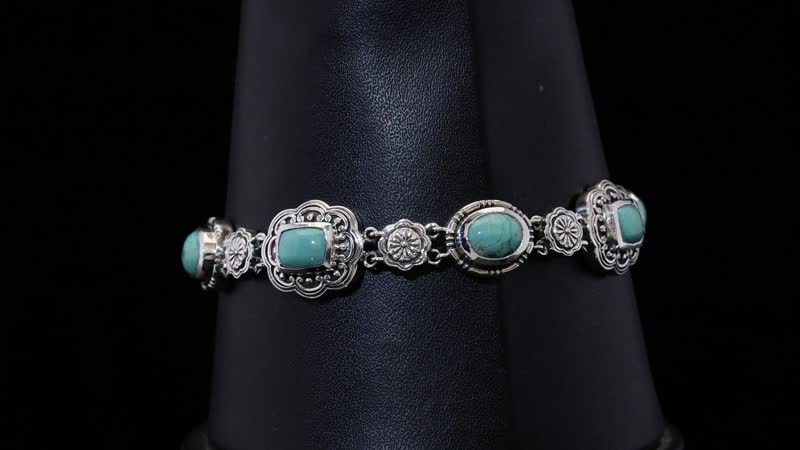 D'Joy Artisan Crafted Royston Turquoise 8.40 ctw Floral Bracelet in Sterling Silver (6.50-8.0In)